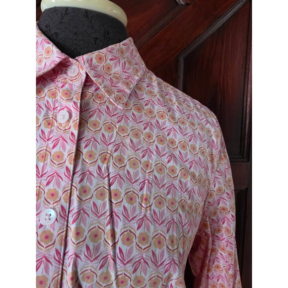 Talbots Womens Stretch Floral Button-Up Shirt S Pink & Yellow Long Sleeve - Picture 2 of 7